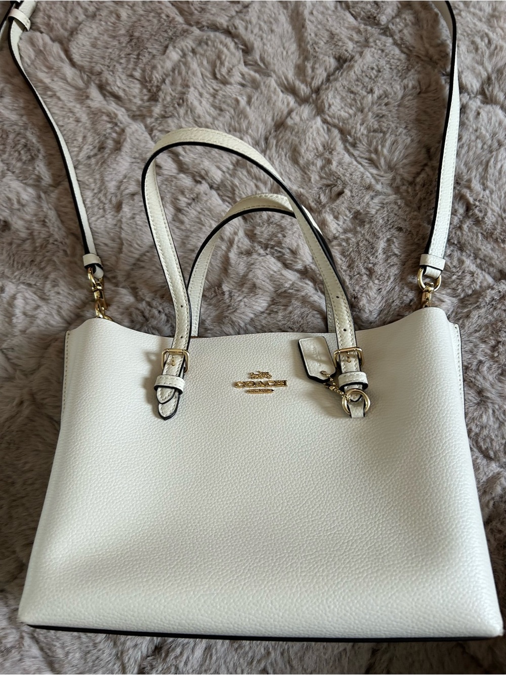 Brand new Coach White Pebbled Leather Tote with Gold Hardware and Wristlet - Picture 9 of 16